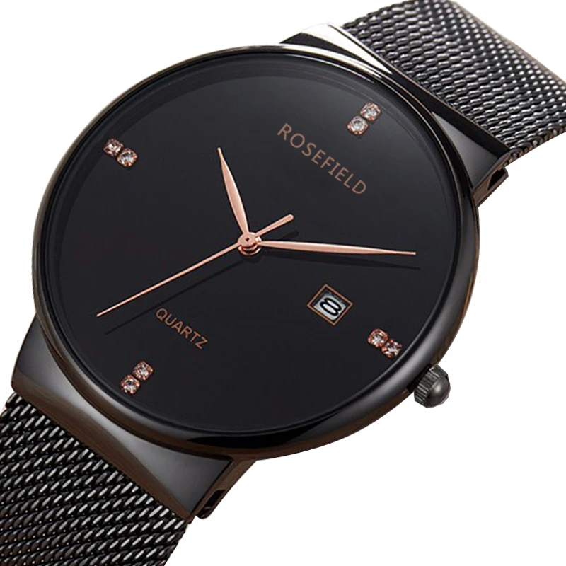 

ROSEFIELD Ultra thin Ladies Watch Brand Luxury Women Watches Waterproof Rose Gold Stainless Steel Quartz Wrist Watch Montre Femm