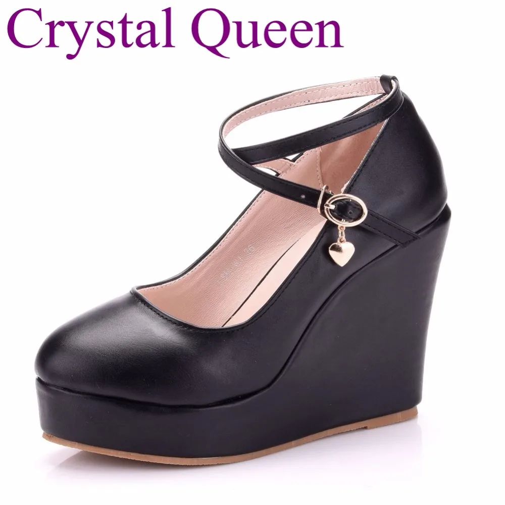 Black Elegant wedges shoes wedges pumps for women platform high heels