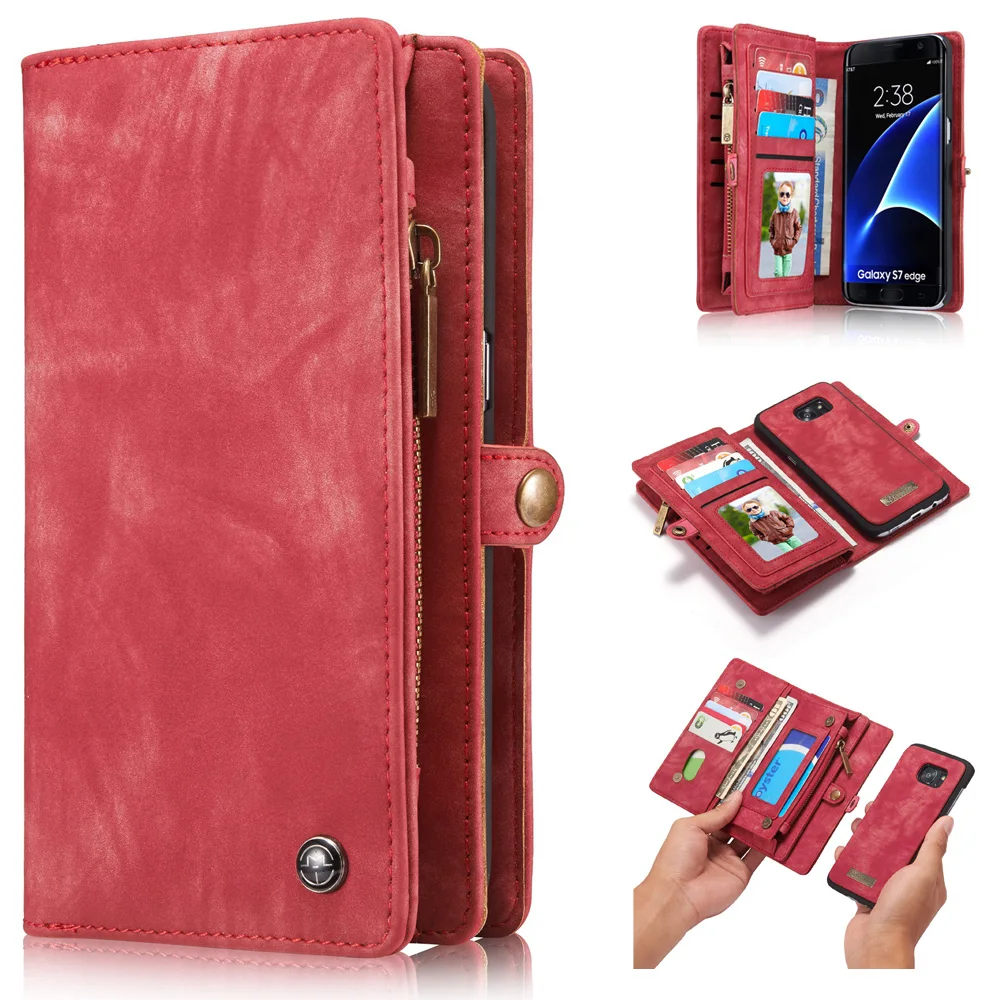 

For Funda Galaxy S7 Edge Case Zipper Folio Retro Genuine Leather Wallet Pouch Magnetic Cases Cover for Samsung Galaxy S7 Edge S7