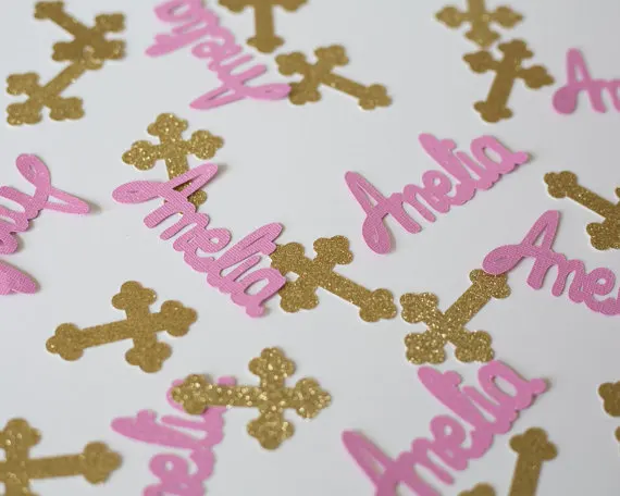 

personalized glitter Cross Name baptism Christening Confettis wedding birthday Table decor scrapbook scatters party decoartions