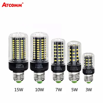 

High Lumen LED Corn lamp Bulb light 5733 SMD 3W 5W 7W 10W 15W E27 85V-265V 30 38 54 85 115 LEDs No Flicker Constant Current