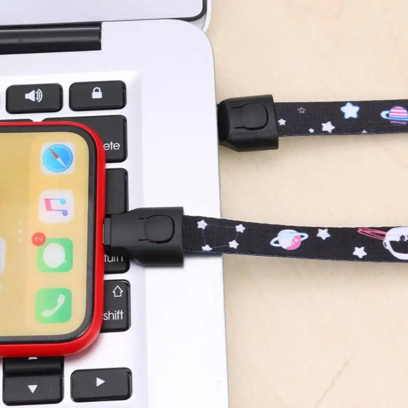  Schwarz/Rot/Blau Cartoon Handy Straps Lanyard Hals Hängen Seil 8 Pin Lade Kabel für Apple iPhone
