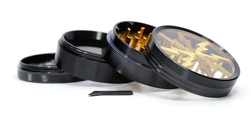 

Wholesale Lightning Pattern Grinder 4 Levels 2.5'' Aluminum Clear Top Herb Grinder (gold) Tobacco Spice Crusher Miller