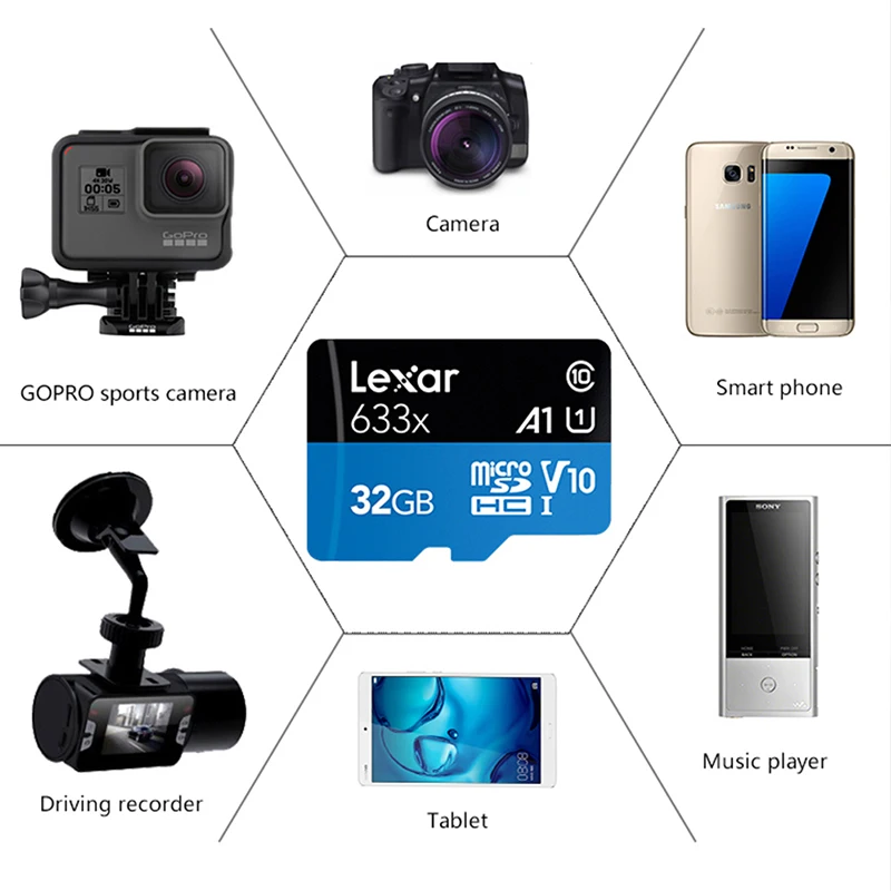 Lexar 633X Micro SD карта высокая скорость 95 м/с 128 Гб 64 ГБ 32 256 512 флэш памяти класс 10 tarjeta de