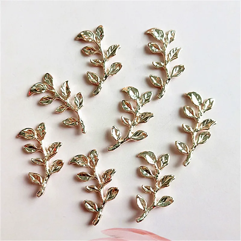 

SEA MEW 20 PCS 1.4*2.3cm Fashion Metal Alloy KC Gold Branch Leaf Connectors Charm For Jewelry Making