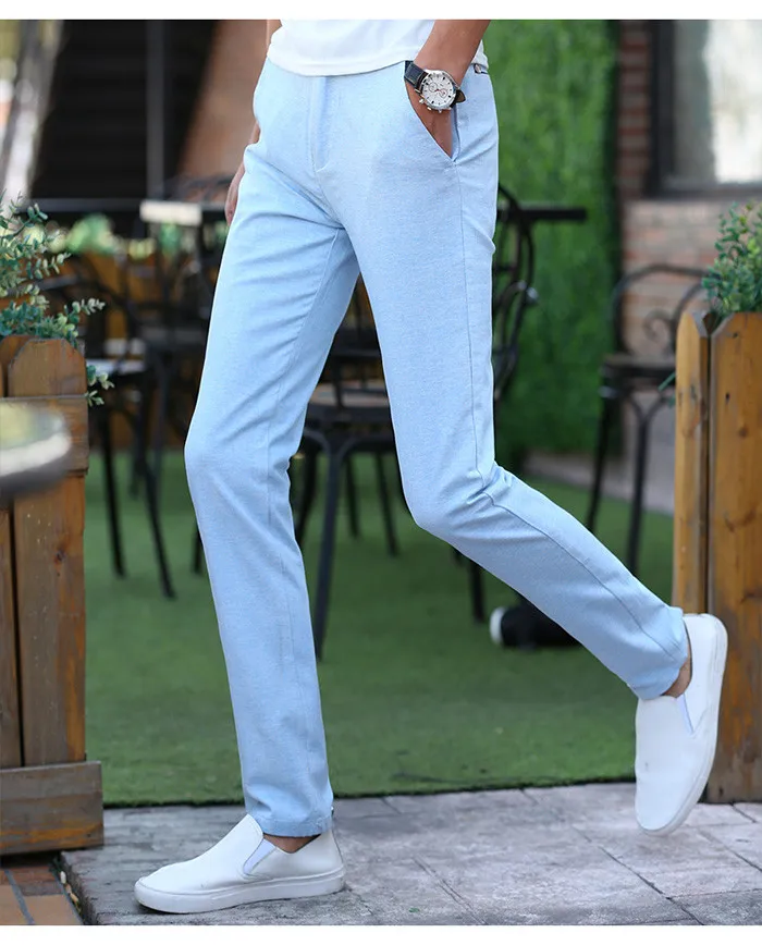 Брендовые мужские повседневные брюки, весна и лето, стиль, деловая мода, тонкие однотонные мужские брюки