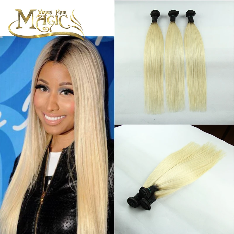 

Malaysian Ombre Hair 1b/613# Blonde Human Hair 3 Bundles Lot Silky Straight Cheap Dark Root 613 Ombre Virgin Hair Extensions