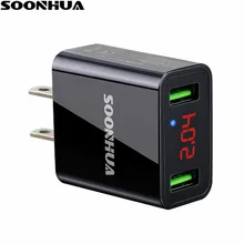 Soonhua LED Дисплей Dual USB телефон Зарядное устройство EU/us Подключите Max 2.2a Smart Быстрая зарядка мобильных стены Зарядное устройство для iphone Samsung