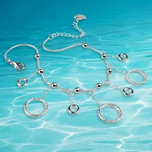 Женские ювелирные изделия, 925 стерлингового серебра женские браслеты для щиколотки. Модные ювелирные изделия круговой цепи с кисточками ножной браслет