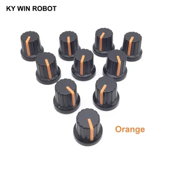 New 10 Pcs Orange 6mm Shaft Hole Dia Plastic Threaded Knurled Potentiometer Knobs Caps conductive plastic potentiometer bi 6187 110a r1k axis 6mm