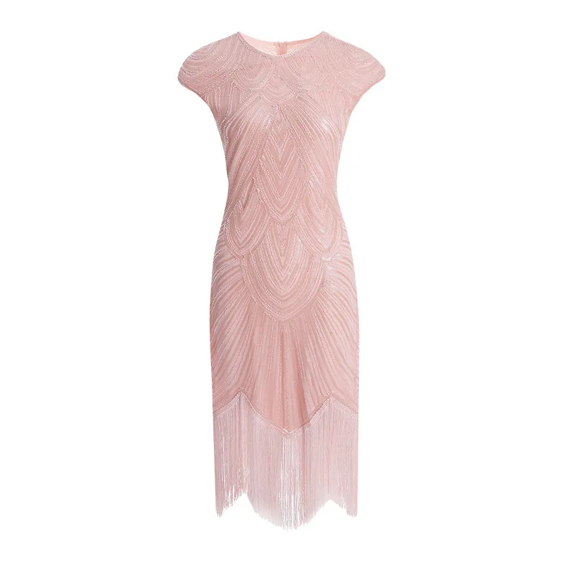 

Women Cap Sleeve Retro Midi Party Tassel Dress 1920s Sequined Embellished Great Gatsby Flapper Dress Vestido Plus Size XS-XXL