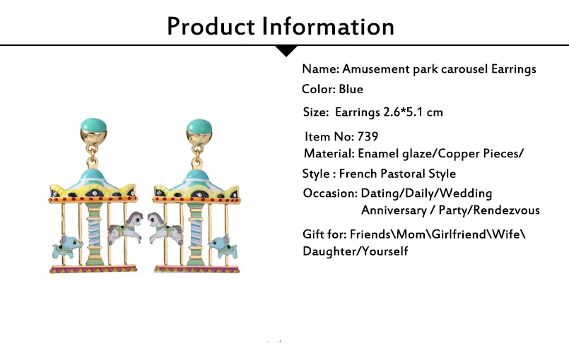 MISHA новые серьги для женщин Новинка карусель для парка аттракционов эмалированная глазурь кулон, серьги с подвеской для девушек Подарок 739