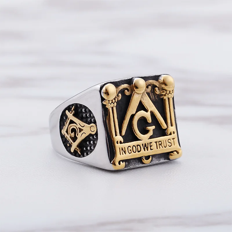 В Боге мы доверяем масонской Freemasonry перстень из титана нержавеющая сталь