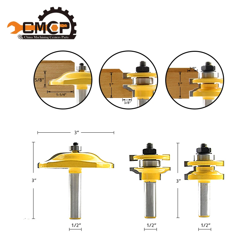 

3 Piece Tongue and Groove Router Bit Set Wood Milling Cutters