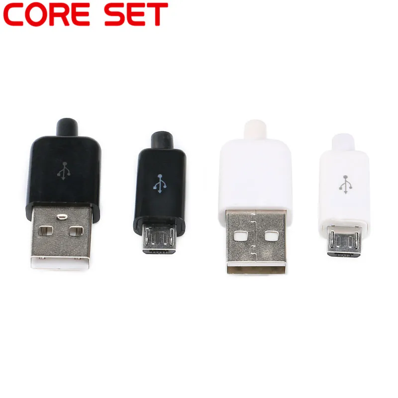 10 шт. DIY Micro USB 2 0 Штекерный разъем комплект с крышками Черный Белый 5 P кабель