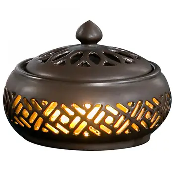 

Aromatherapy Burner Led Lamp Ceramic Incense Burner Aroma Holder Crafts Home Decorations Sandalwood Cones Burner Hollow Pattern