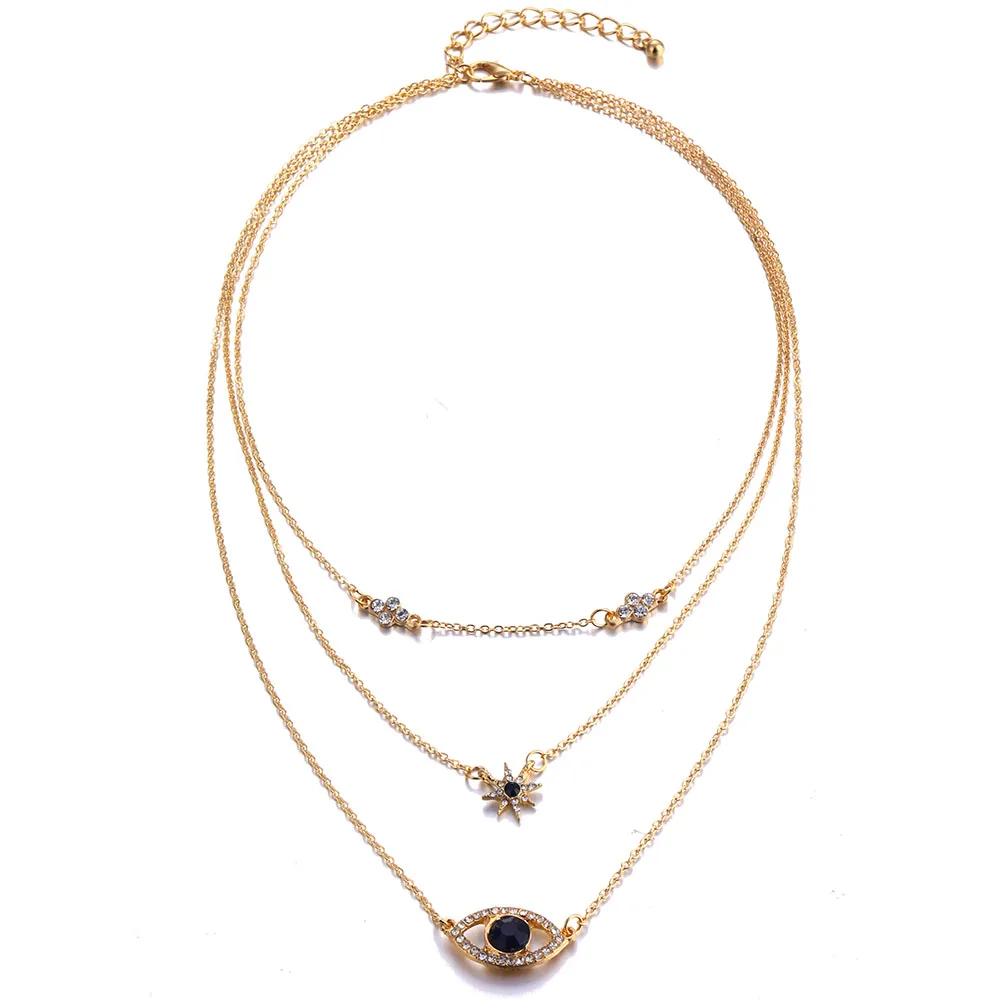 IPARAM Золотое винтажное многослойное ожерелье с кристаллами для женщин богемное многослойное геометрическое ожерелье с воротником подарок