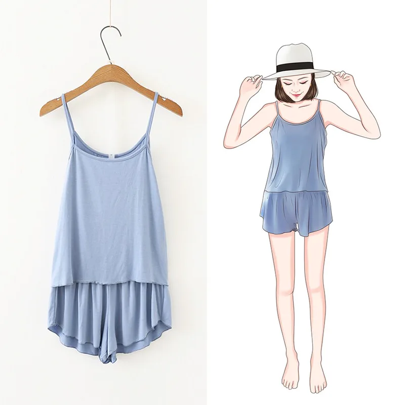 O-Neck Sleeveless Women Two Piece Outfits 2019 Summer New Fashion Elastic Waist Suit Solid Sweet Grils Clothes Shorts Sexy Sling O-Neck Sleeveless Women Two Piece Outfits 2019 Summer New Fashion Elastic Waist Suit Solid Sweet Grils Clothes Shorts Sexy Sling