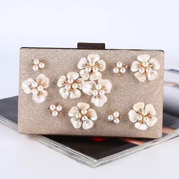 

Party Evening Bag Womens golden Glitter Floral Rhinestone Beaded Evening Bags Wedding Clutch Purse 227-1