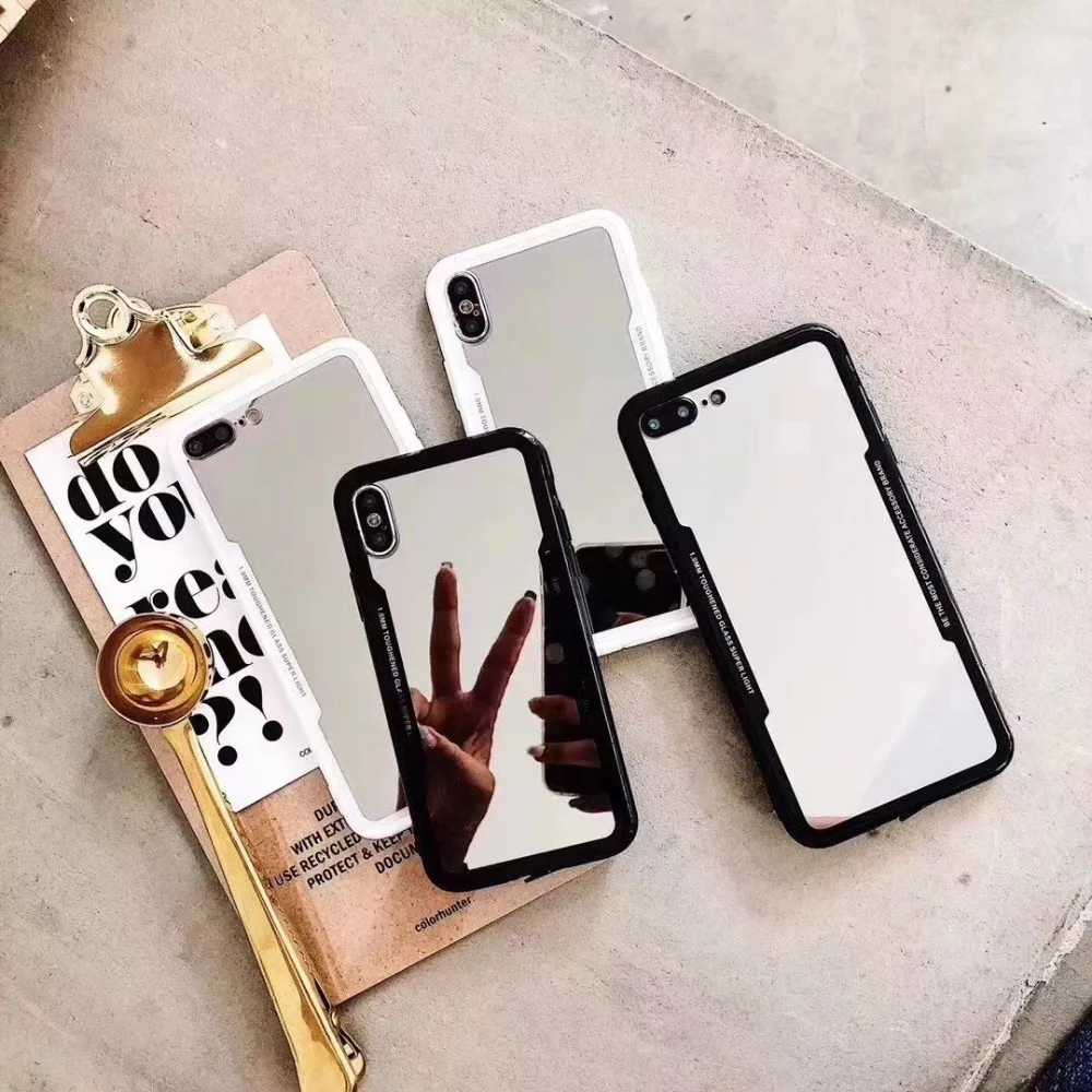 

For Iphone 6 6s 6Plus 7 8 8Plus Shell Luxury Tempered Glass Mirror Makeup Acrylic Soft tpu Phone Case For iPhone X XS XR XSMax