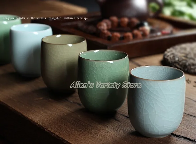 Изысканный Diyao Geyao Китай Фарфоровая чашка Ge печи Китайский Longquan Celadon миска гайвань Celadon кракле чашки чая 155 мл чайный набор