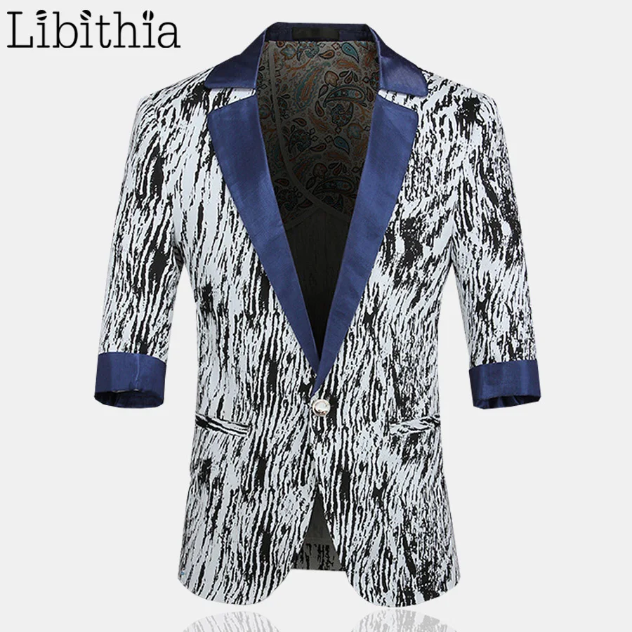 Cotton Men One Button Three Quarter Pattern Blazers Casual Jackets