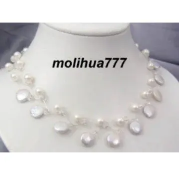 

Fancy Real white buttony pearl Silver Clasp Necklace
