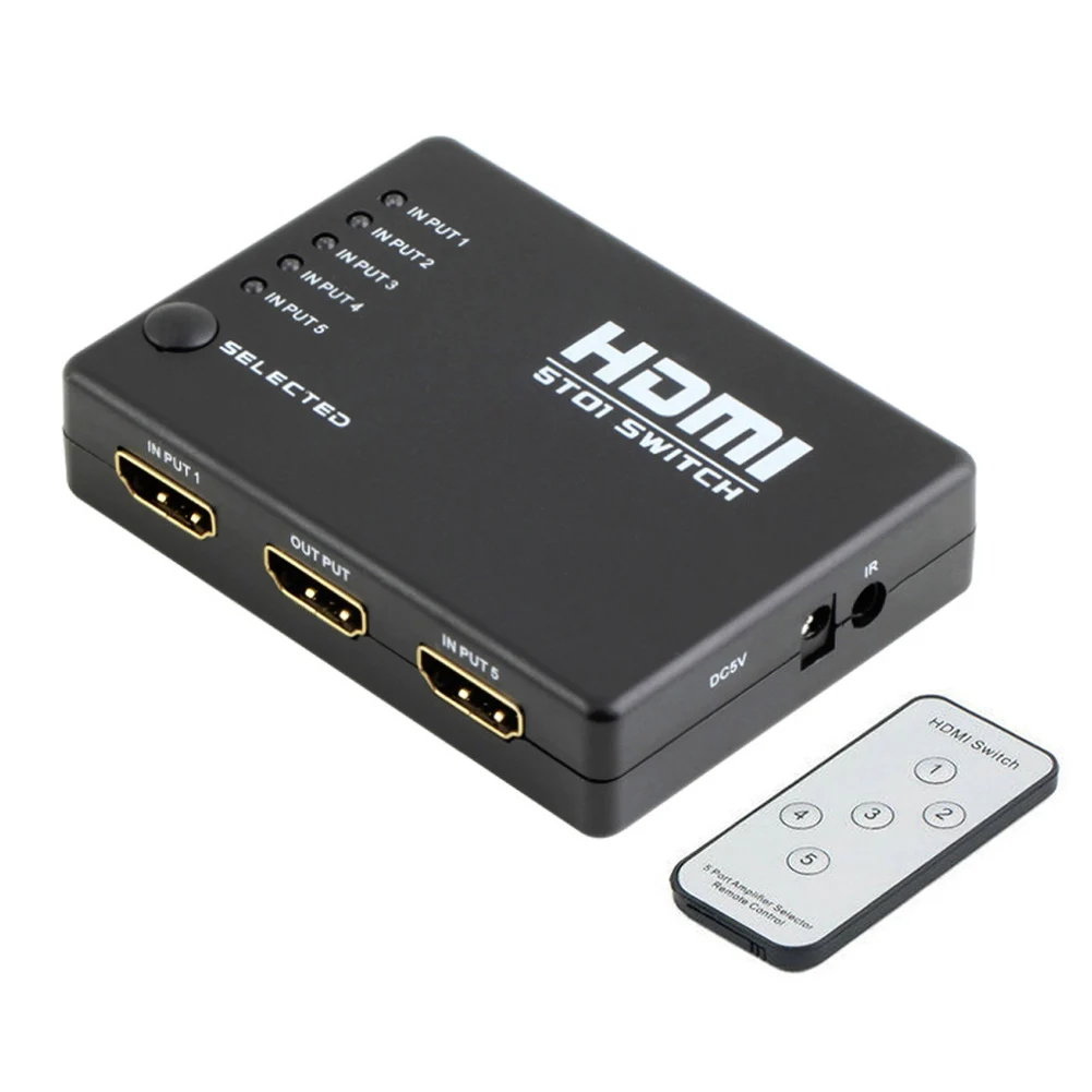 

5 Port 1080p HDMI Switch Switcher Selector Splitter Hub iR Remote For HDTV Optics Audio Converter Switch HDMI