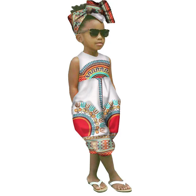 Muqgew для малышей Детская одежда для маленьких девочек в африканском стиле безрукавный комбинезон с принтом повязка на голову, Детское одежа из 2 предметов летняя одежда для девочек комбинезоны - Цвет: E