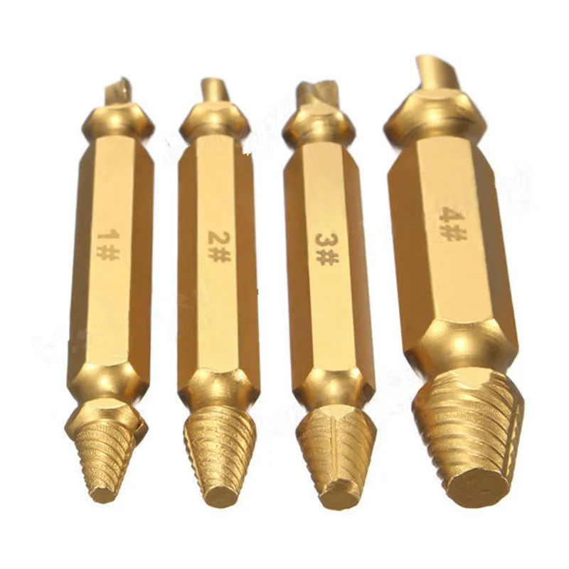 4Pcs Double Side Damaged Screw Bolt Extractor Drill Bits Gold Oxide