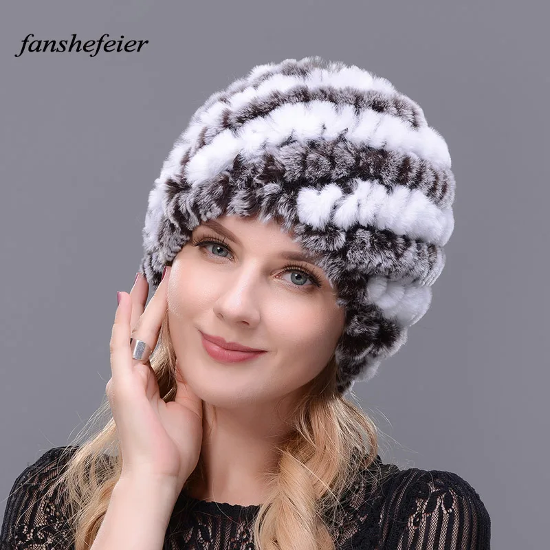 Женские зимние шапки Fanshefeier теплые вязаные меховые из натурального меха