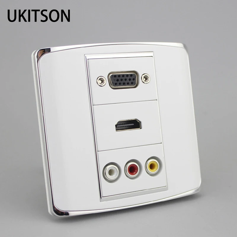 

VGA PC HDMI 3 RCA Audio Video Faceplate Female To Female Plug Outlet With Metal Frame