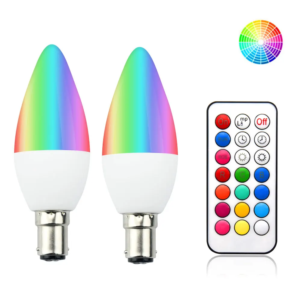 

B15 RGB LED Bulb C35 Dimmable With Memory Function 3W Warm LED Chips Ideal Lighting For Home Decoration,Stage,Bar,Party,2-Pack