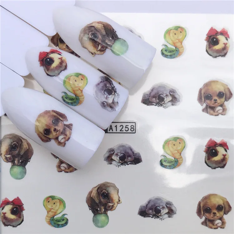 

Nail Sticker Water Decals Dog Snake Elephant Nails Slider Art design Decoration accessoires Manicure lacquer Foils Adhesive Tool