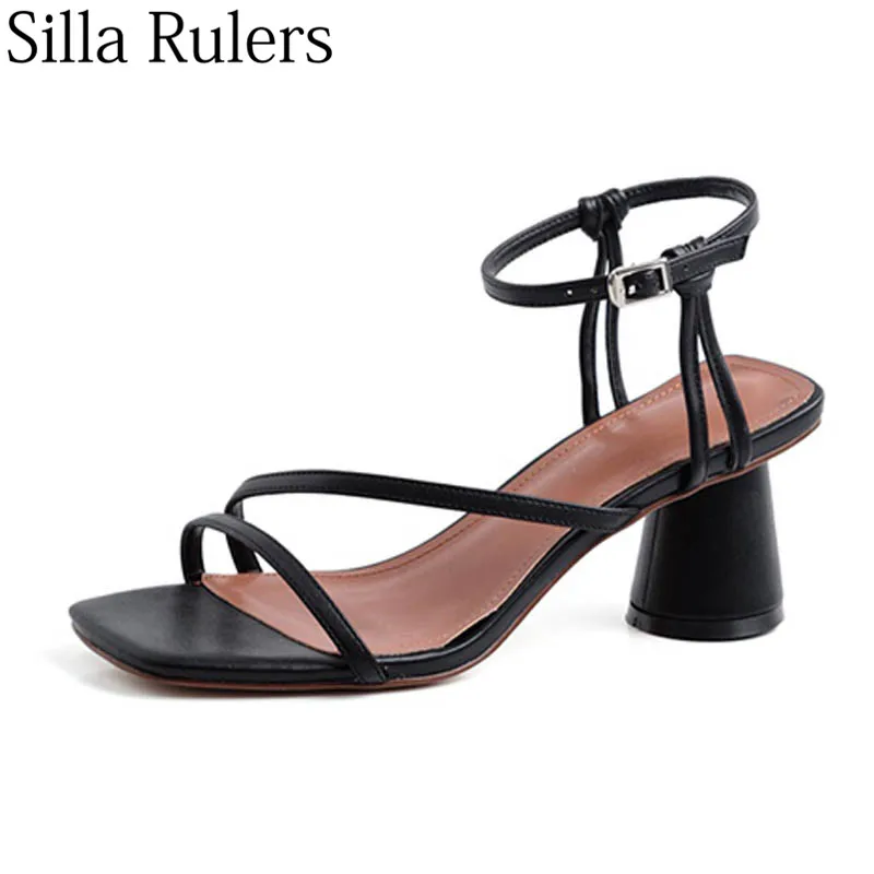 

2019 New Runway Round Heels Women Sandals Genuine Leather Ankle Strap Peep Toe Sexy Ladies Summer Sandals Zapatos Fe Mujer