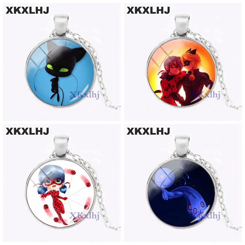 

XKXLHJ 2018 Fashion Glass Dome Necklace Women Bug Necklace Round Photo Jewelry Cartoon Character Pendant Handmade Artwork