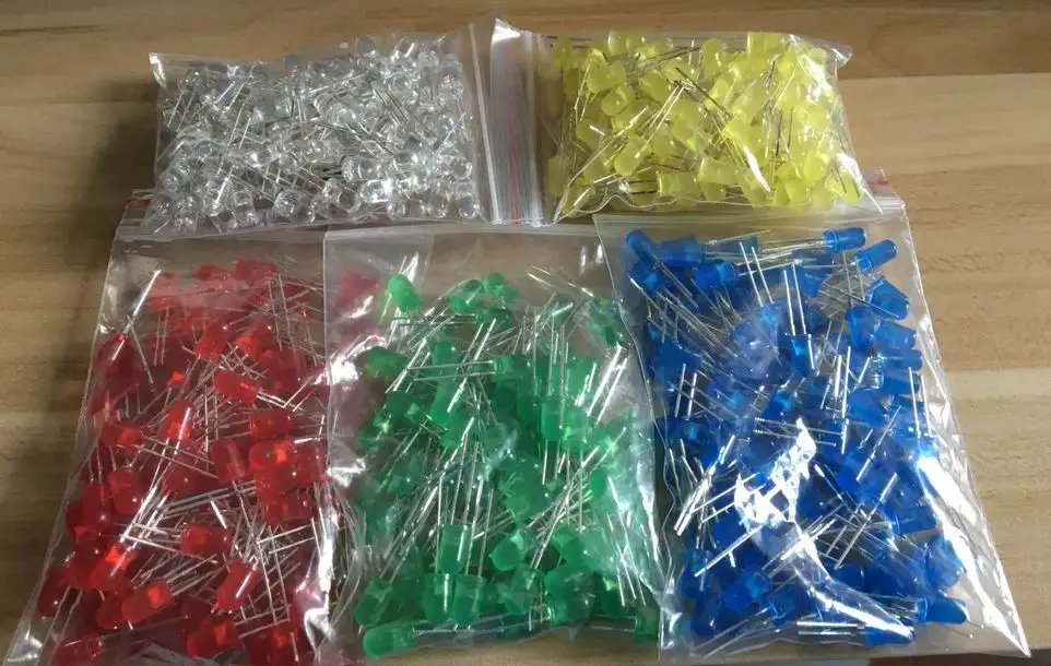 

500Pcs/lot 5MM LED Diode Kit Mixed Color Red Green Yellow Blue White