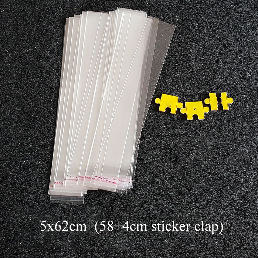200 xsize: 5x62 см(58+ 4 см clap) прозрачный, из ориентированного полипропилена самоклеющиеся пакеты для упаковки для зонта, трубки, столбы, карандаш, масляные ручки стержень