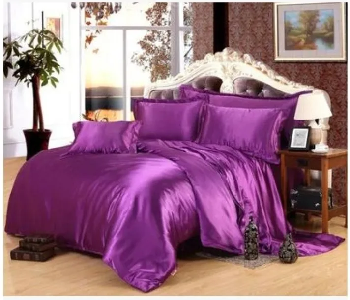 Deep Purple Silk Satin Bedding Set Cal Super King Size Queen Full