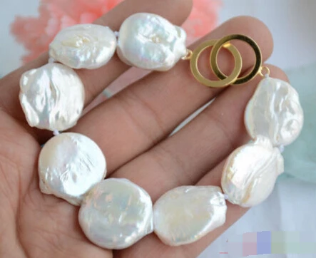

000145 8" WHITE BAROQUE COIN KESHI REBORN PEARL BRACELET