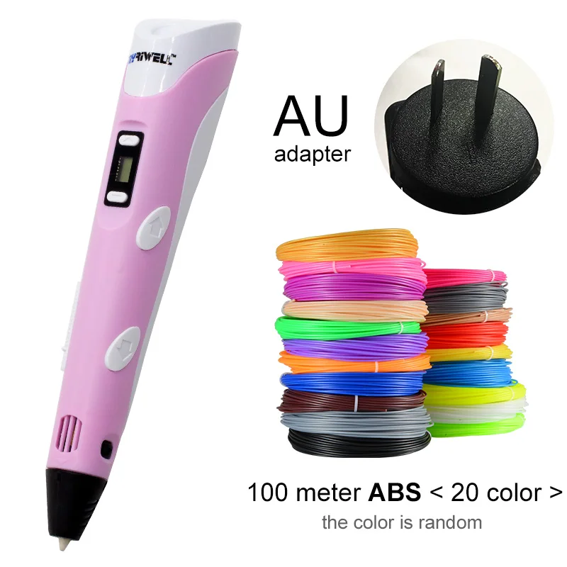 Myriwell 3D Ручка светодиодный экран DIY 3D печатная ручка 100 м ABS нить креативная игрушка подарок для детей дизайн рисунок - Цвет: Pink AU-100m ABS
