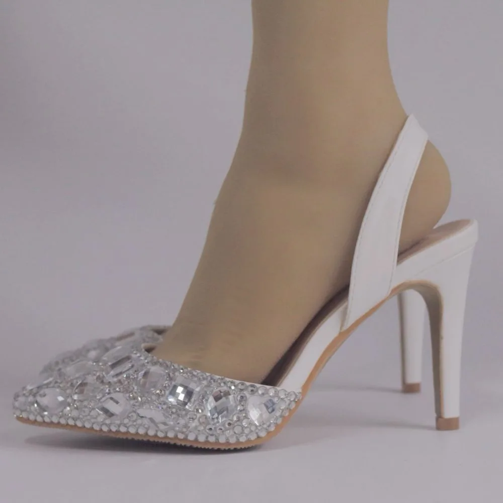 Женские туфли-лодочки с украшением в виде кристаллов, на высоком каблуке 10 см, со стразами, элегантные, с острым носком, красивые свадебные туфли вечерние, обувь для вечеринки, модельные туфли