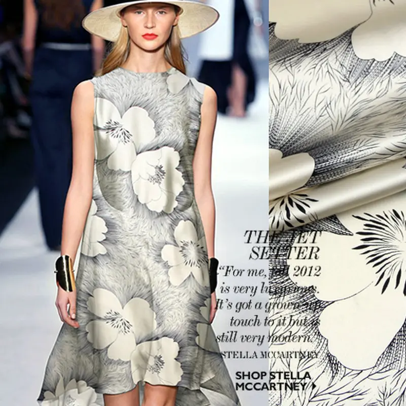 

Galsang flower Printed Silk charmeuse Satin Fabric pure silk fabric