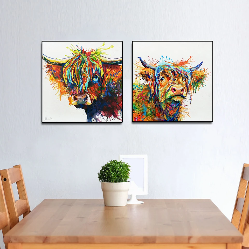 Animal Painting Long Hair Cow Posters And Prints Print On Canvas
