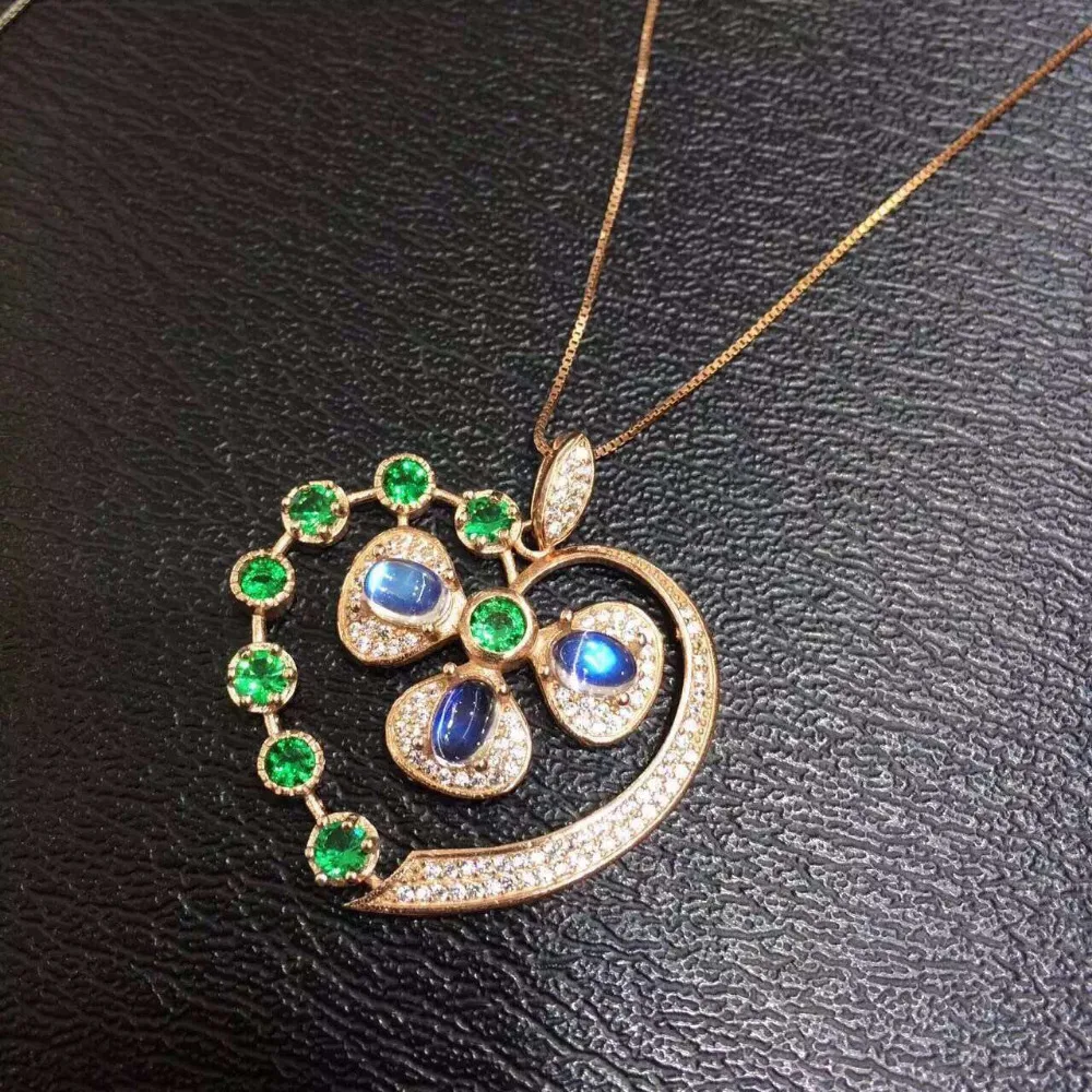 

natural blue moonstone pendant S925 silver Natural gemstone Pendant Necklace trendy Romantic heart peach women party jewelry