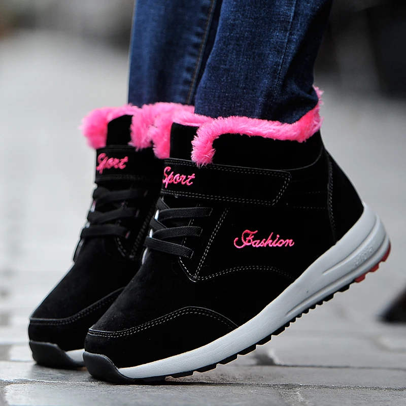 Вулканизированная обувь; Женская Удобная теплая Повседневная обувь; женская зимняя уличная Брендовая обувь для отдыха; Zapatillas Muier; женская обувь - Цвет: black Pink