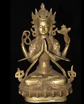 

yan wang6710593++Vintage China Tibet Culture HandMade Brass Statue Manjushri Buddha