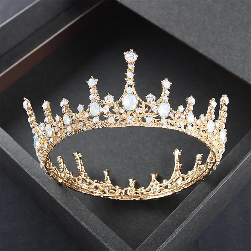 Золотая свадебная корона, королевские диадемы и повязка в виде короны, праздничная диадема, аксессуары для волос, украшения для головы