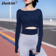 Для женщин Джерси с длинным рукавом Йога Фитнес тренажерный зал верху рубашка женские короткие спортивные футболки Йога Топы Быстро- сухой Спортивная одежда