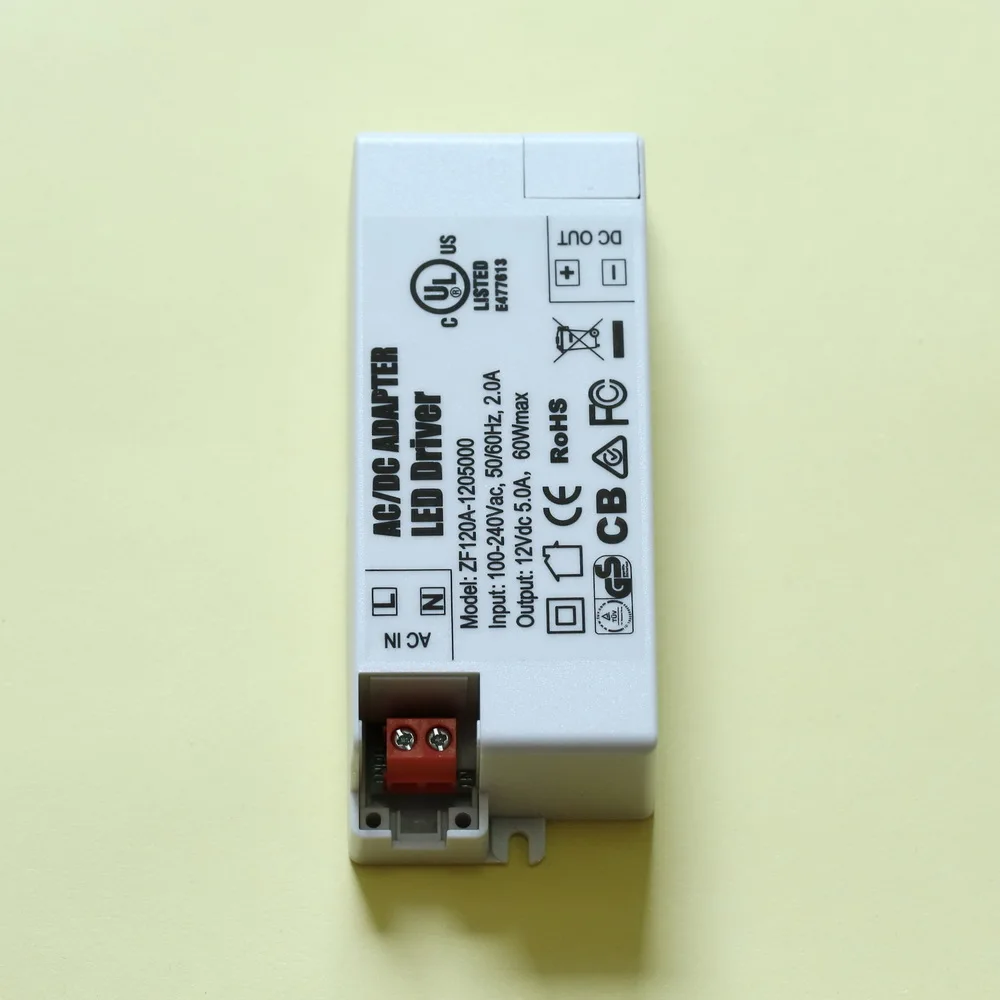 100 шт./лот 12 V 5A 60 W Водонепроницаемый Светодиодный драйвер для внутреннего светодиодный полоски для 3528/5050 светодиодный полоски